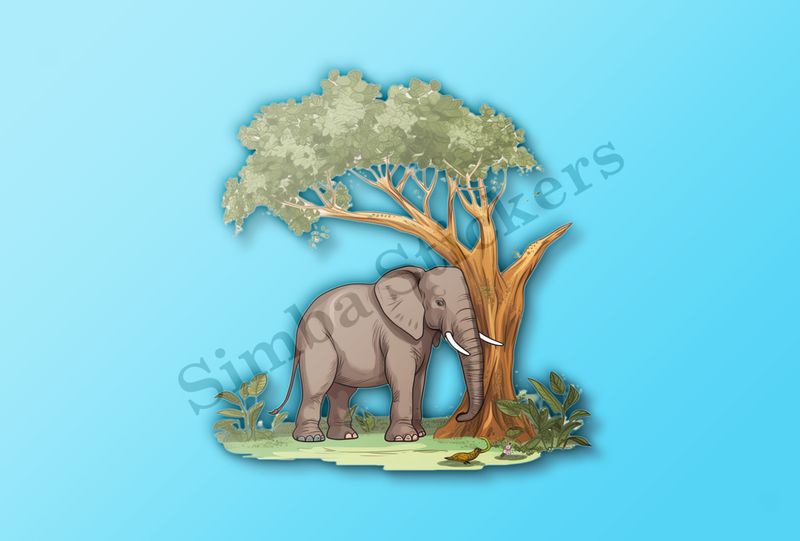 Elephant with its trunk against a tree in the Savanna