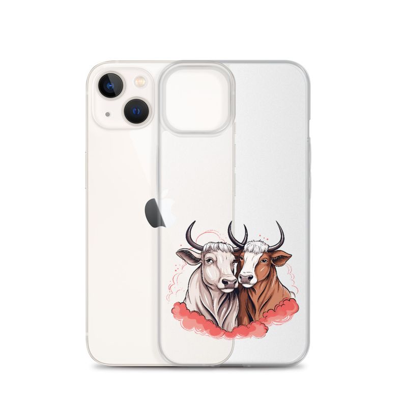 Clear Case for iPhone, Bull and cow, romantic, reddish clouds, qoucds