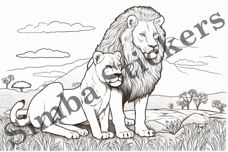 Colouring pages, Bundle of lions, 10 images