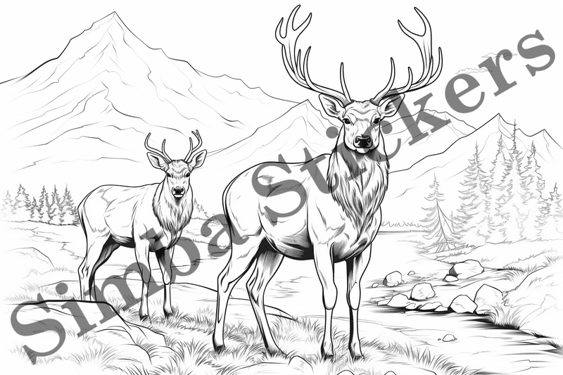 Colouring pages, bundle of deer, 25 images