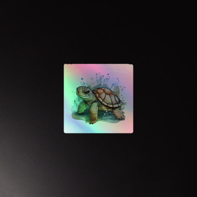 Kiss-Cut Holographic Stickers, Tortoise walking and splashing, watercolour 
