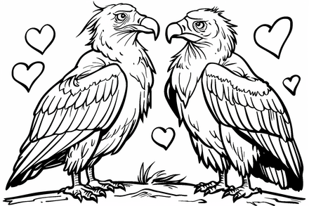 Colouring pages, bundle of vultures in love, 10 images, u1vyks