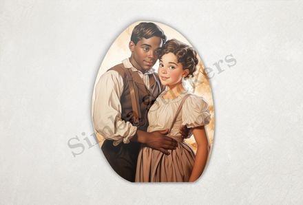 Young woman and man in love, man&#x27;s arms around woman&#x27;s hips, vintage