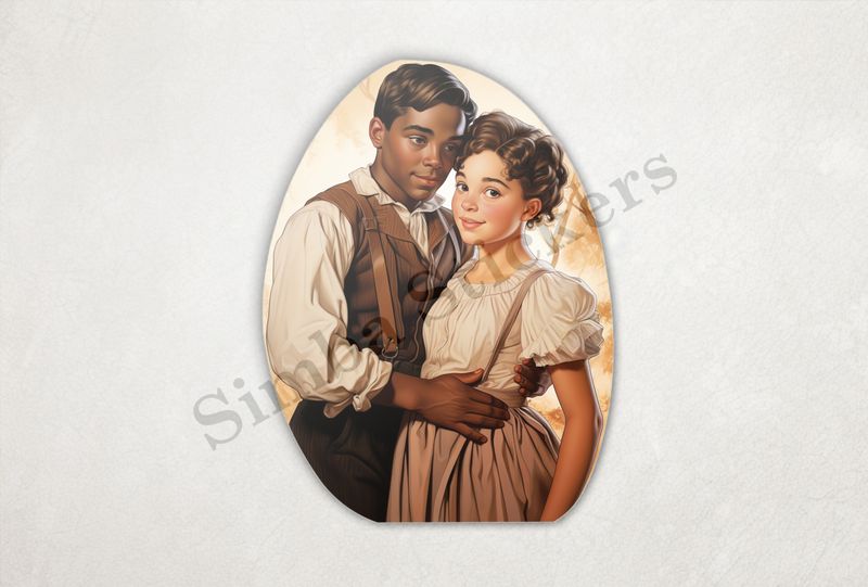 Young woman and man in love, man&#x27;s arms around woman&#x27;s hips, vintage
