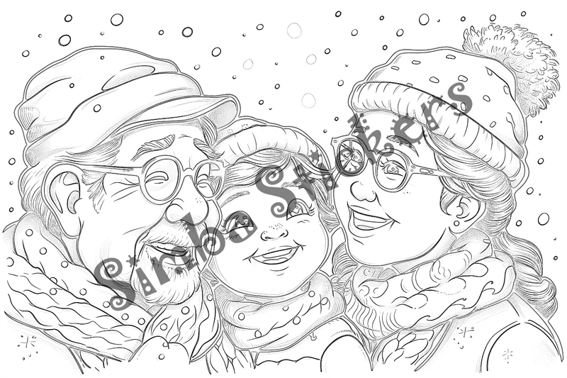 Colouring pages, bundle of people, multi-generational family, 10 images