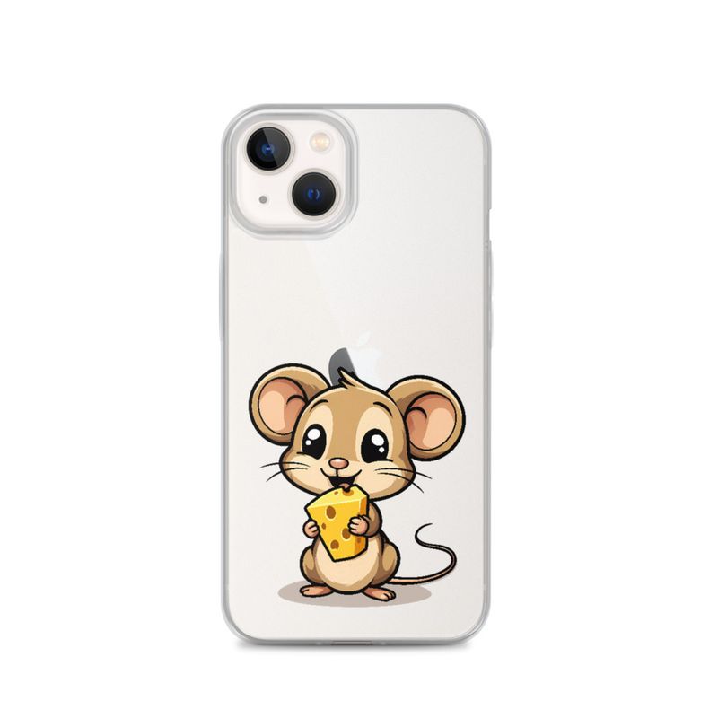 Clear Case for iPhone, Small Mouse happily licking large chunk of cheese, pqapy6