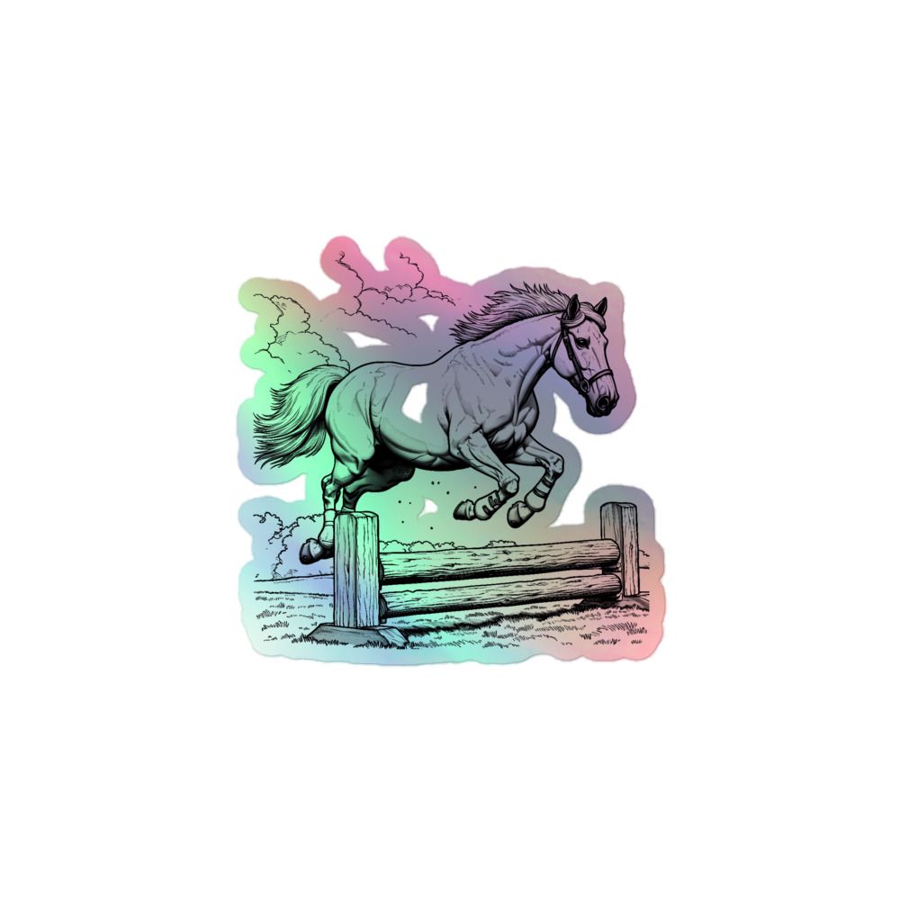 Kiss-Cut Holographic Stickers, Horse jumping over an obstacle, mirrored ...