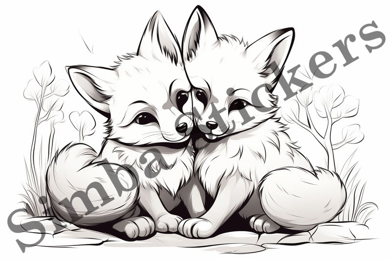Colouring pages, Bundle of foxes in love, 10 images