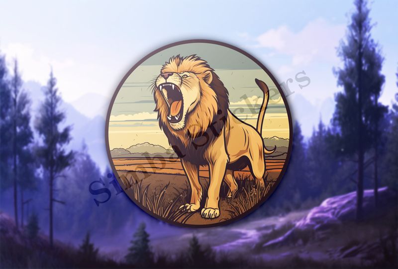 Male lion roaring in the Savanna