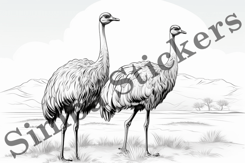 Colouring pages, Bundle of ostriches, 10 images