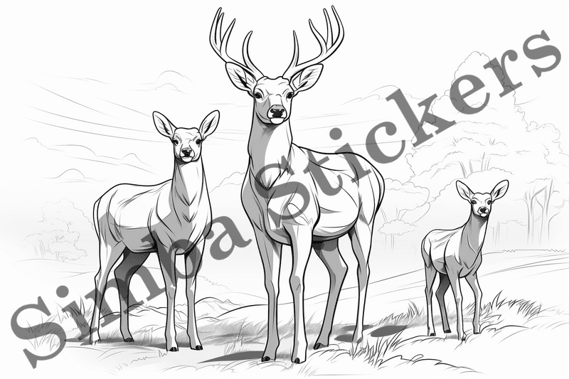 Colouring pages, bundle of deer, 10 images