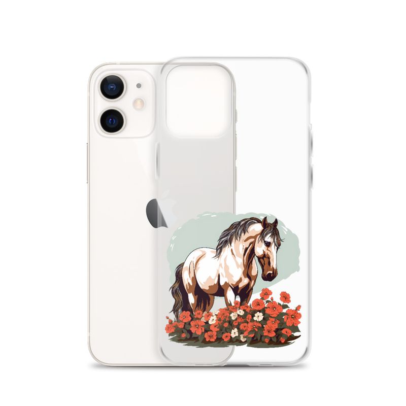 Clear Case for iPhone, Brown horse in field of red flowers, n4w2fj