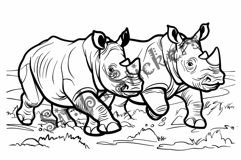 Colouring pages, bundle of rhino duos, 10 images
