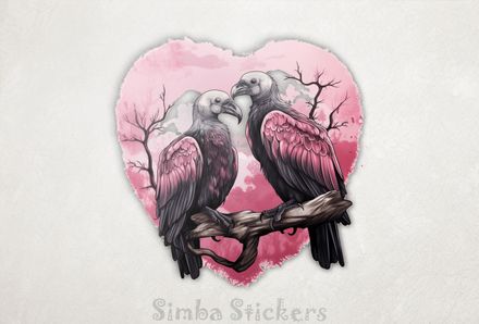 Vultures in love perching within Valentine&#x27;s heart frame, hxjncd