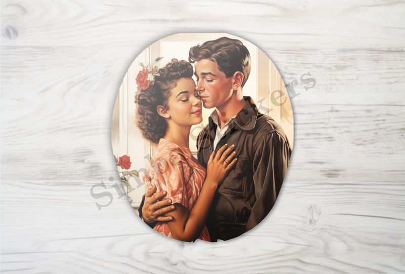 Youth couple in warm embrace, vintage