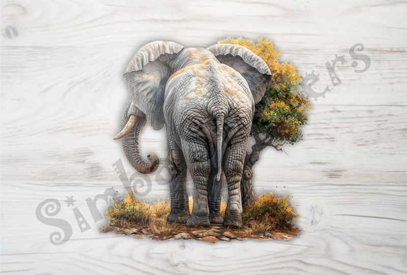 Elephant facing slightly left, from behind