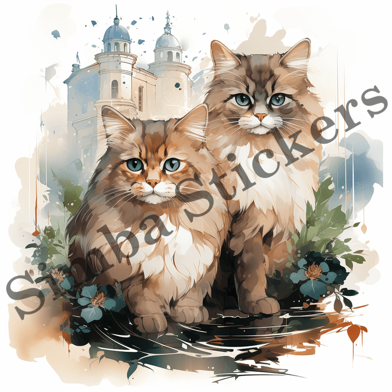 Himalayan cats, watercolour, image set, 10 images
