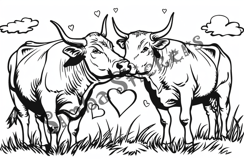Colouring pages, bundle of cattle in love, 25 images