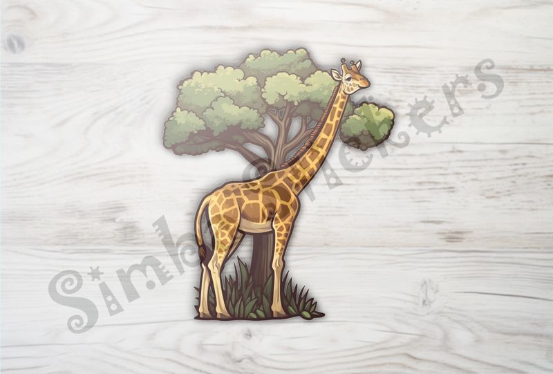 Giraffe standing tall in front of a tree