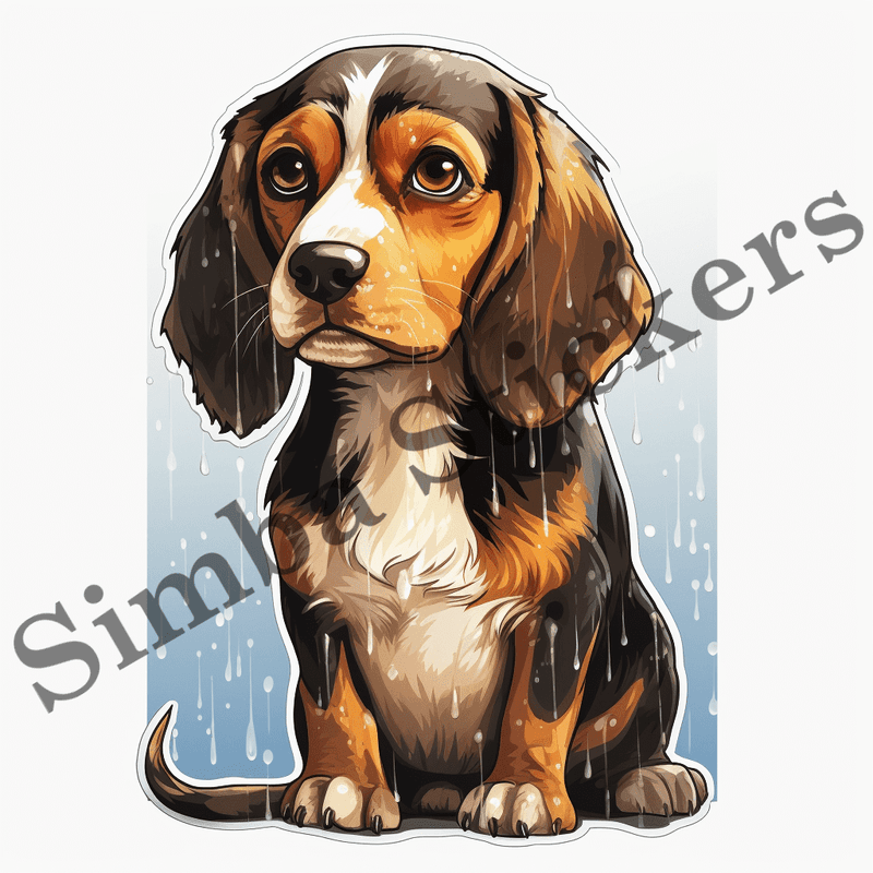 Beagle dogs in the rain, image set, 10 images