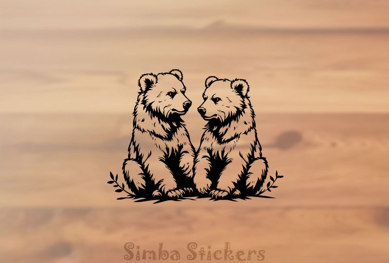 Bears cubs sitting down with admiring glances, outline art, pxglqu