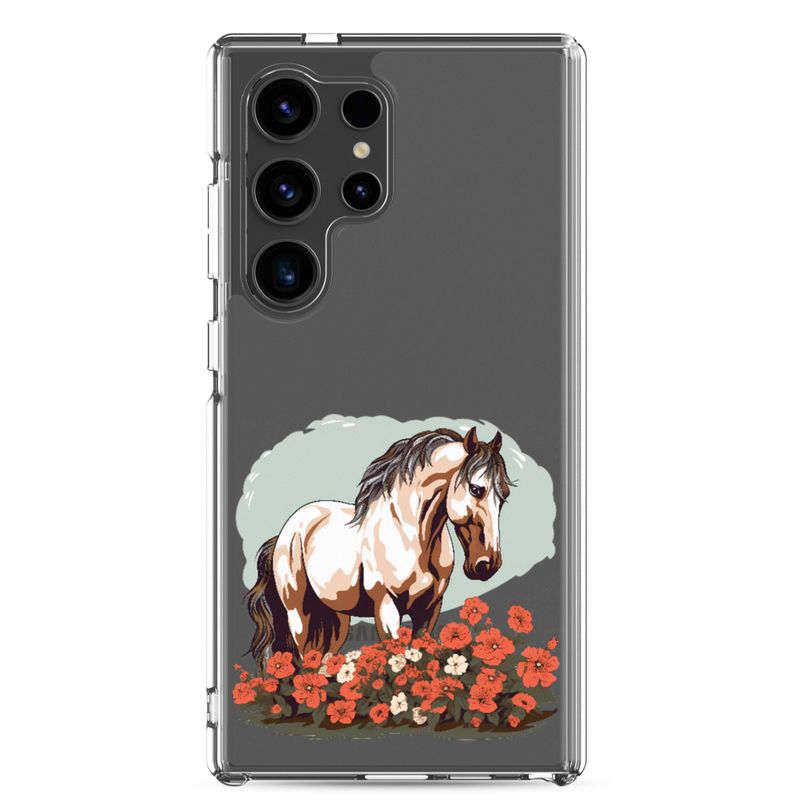Clear Case for Samsung, Brown horse in field of red flowers, n4w2fj
