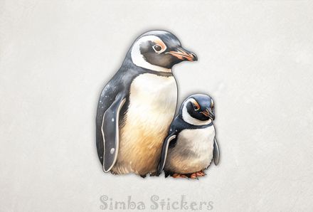 Penguin with youngling, watercolour, o6euv4