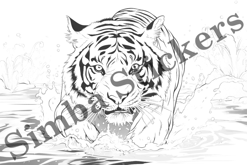 Colouring pages, bundle of tigers, 25 images