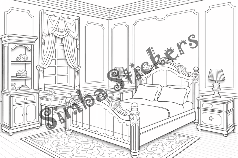 Colouring pages, bundle of house bedrooms, 25 images 2