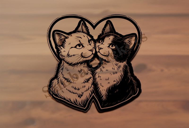 Cats, romantic, outline art