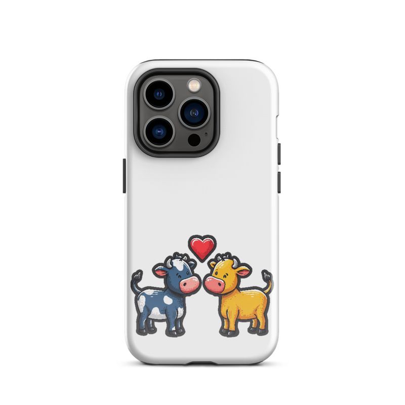 Tough Case for iPhone, Cattle, bull and cow in love, colourful , heart in picture, fvta2y