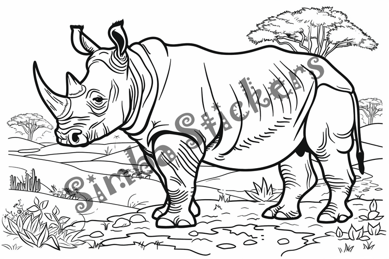 Colouring pages, bundle of rhinos, 10 images 2