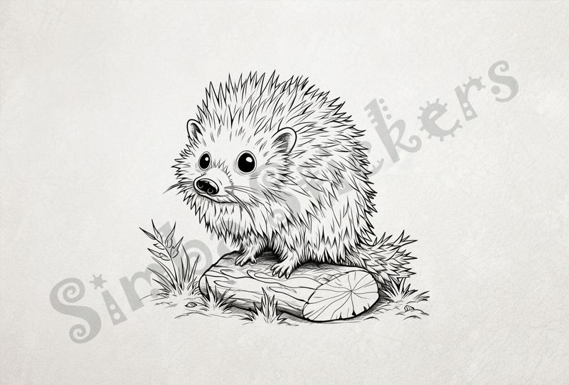 Porcupine standing on a log outline art