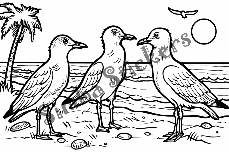 Colouring pages, bundle of seagulls, 25 images