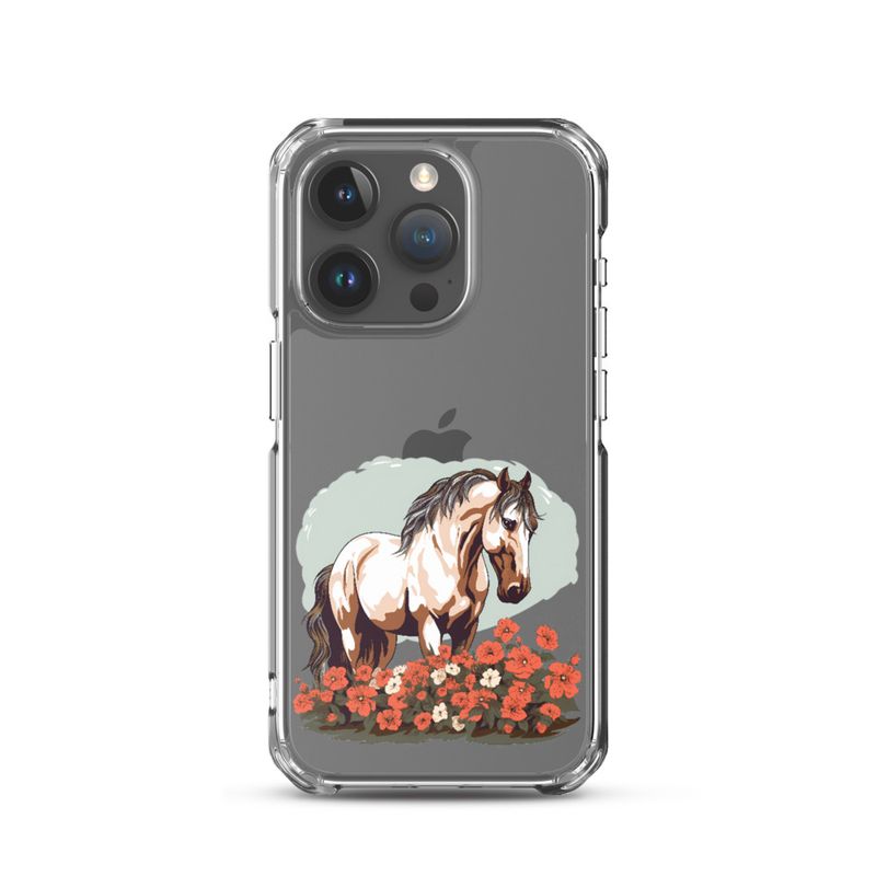 Clear Case for iPhone, Brown horse in field of red flowers, n4w2fj