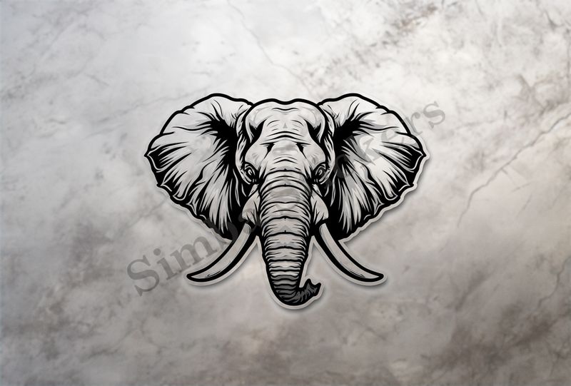 Elephant, face, large trunk and tusks, outline art