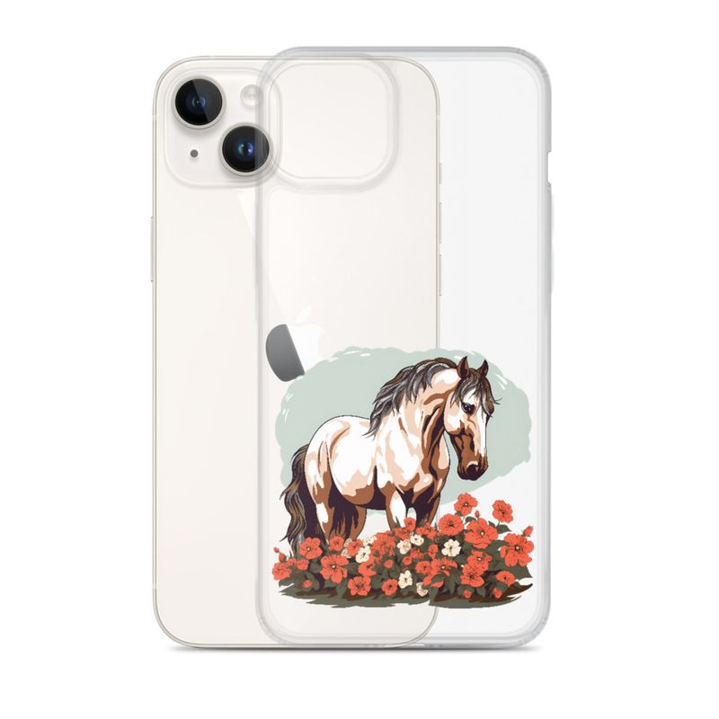 Clear Case for iPhone, Brown horse in field of red flowers, n4w2fj