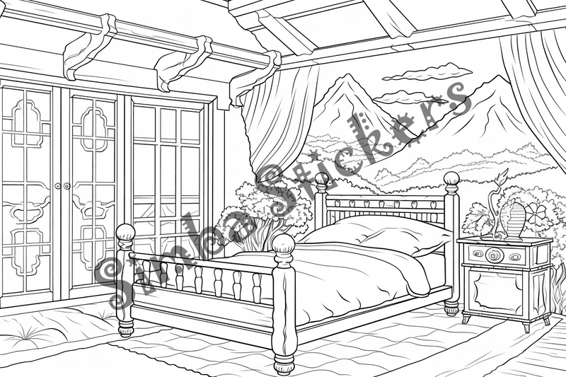 Colouring pages, bundle of house bedrooms, 25 images 2