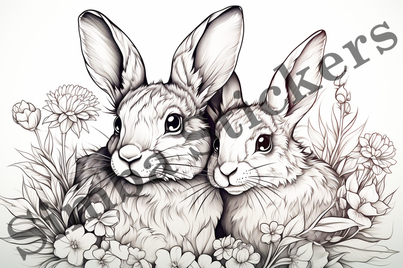 Colouring pages, Bundle of hares in love, 10 images