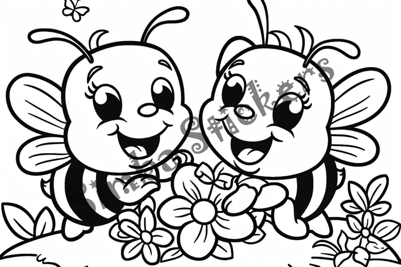 Colouring pages, bundle of bees looking cute, 10 images