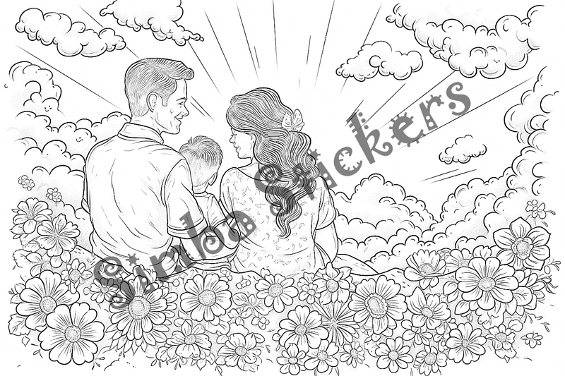 Colouring pages, bundle of people, grandparents and family, 25 images