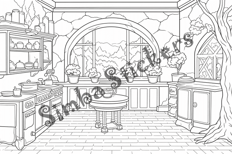 Colouring pages, bundle of house kitchens, 25 images 2