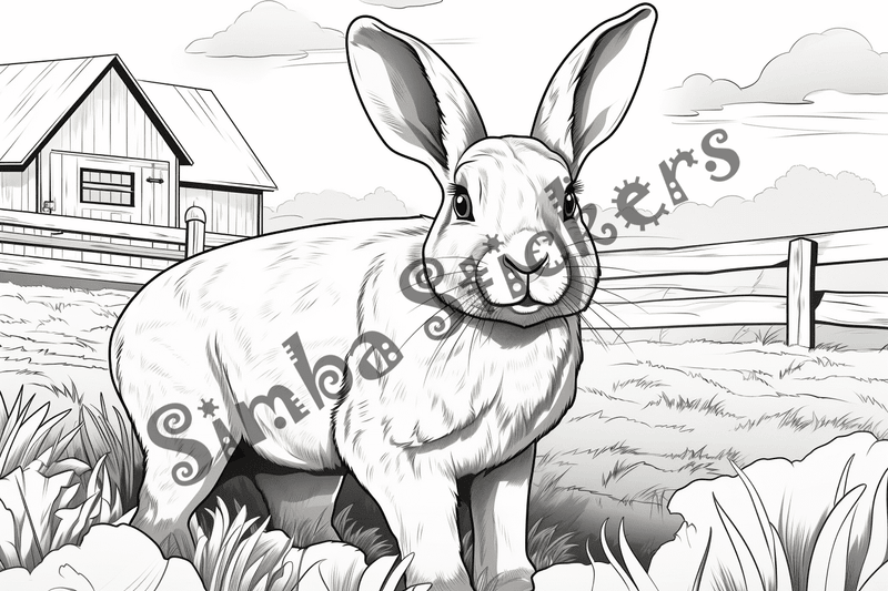 Colouring pages, bundle of rabbits on a farm, 10 images