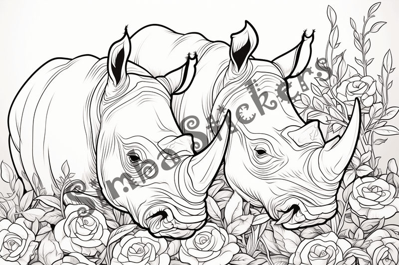 Colouring pages, bundle of rhinos in love, 25 images