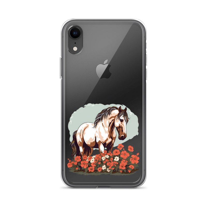 Clear Case for iPhone, Brown horse in field of red flowers, n4w2fj