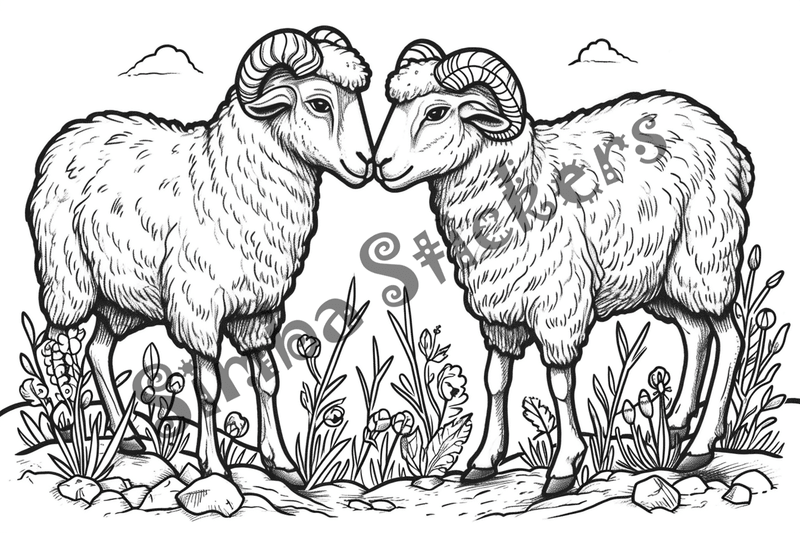 Colouring pages, bundle of sheep in love, 10 images