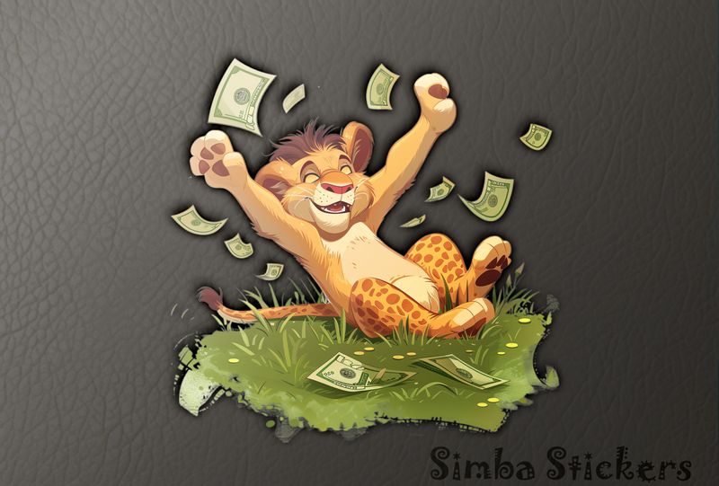 Simba Lion cub waving arms throwing money