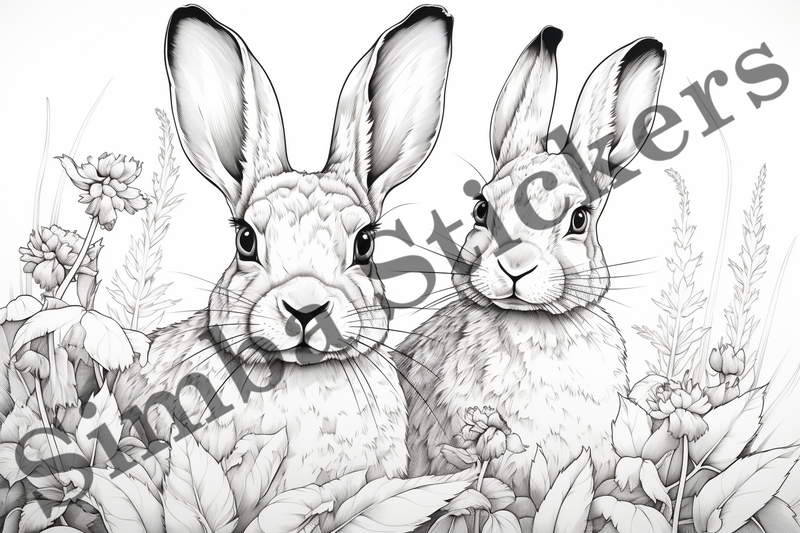 Colouring pages, Bundle of hares in love, 10 images