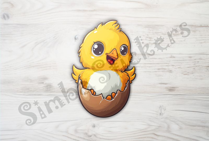 Chick waving from inside eggshell on hatchday
