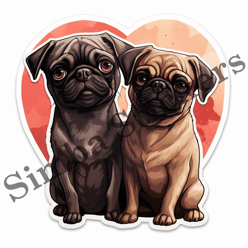Pug dogs in love, image set, 10 images